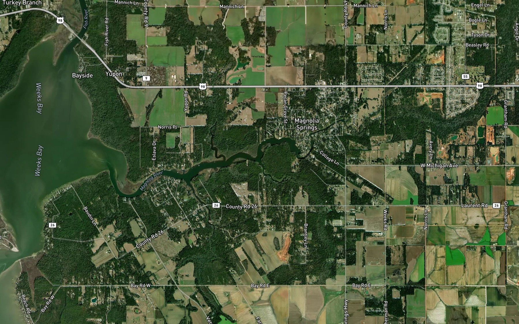 Satellite map of the Weeks Creek
