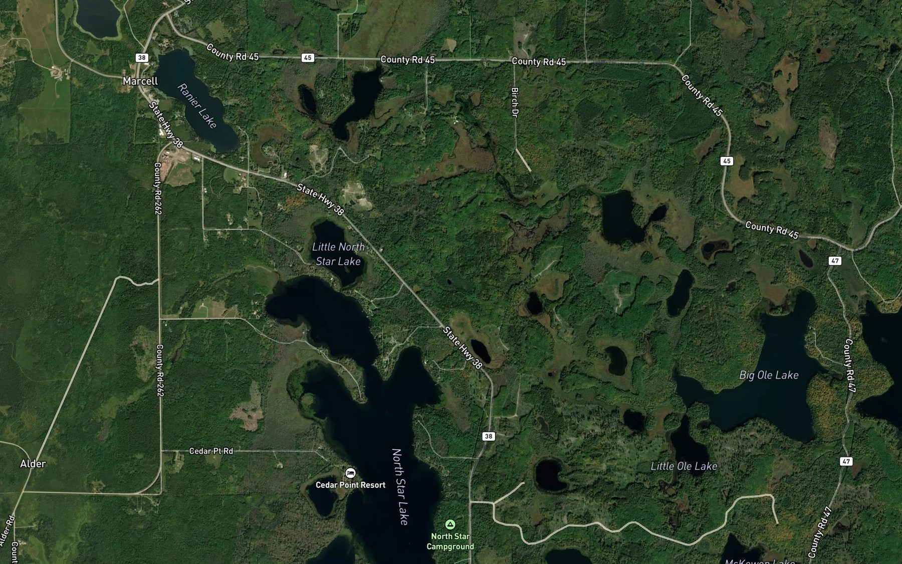 Satellite map of the Cranberry Lake