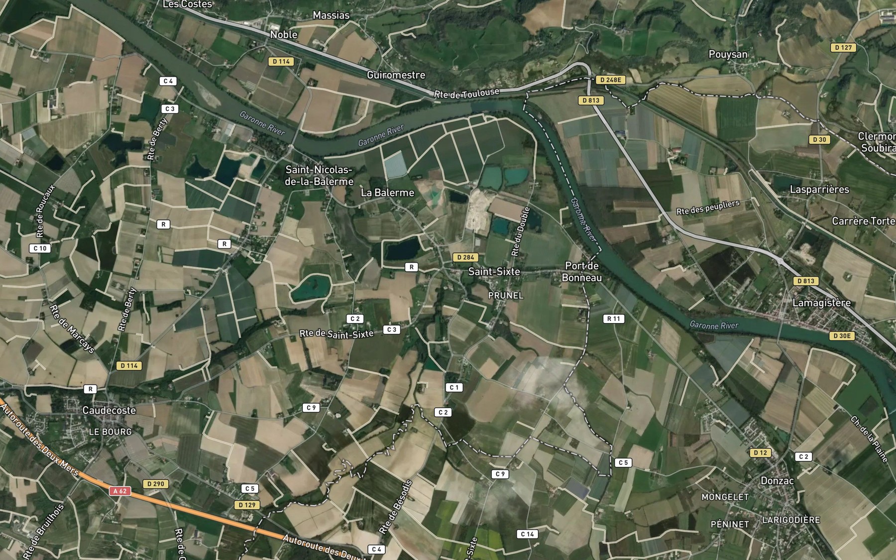 Satellite map of the Ruisseau de l'Auroue