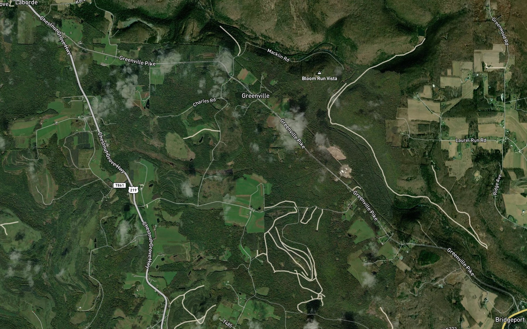 Satellite map of the Hughey Run