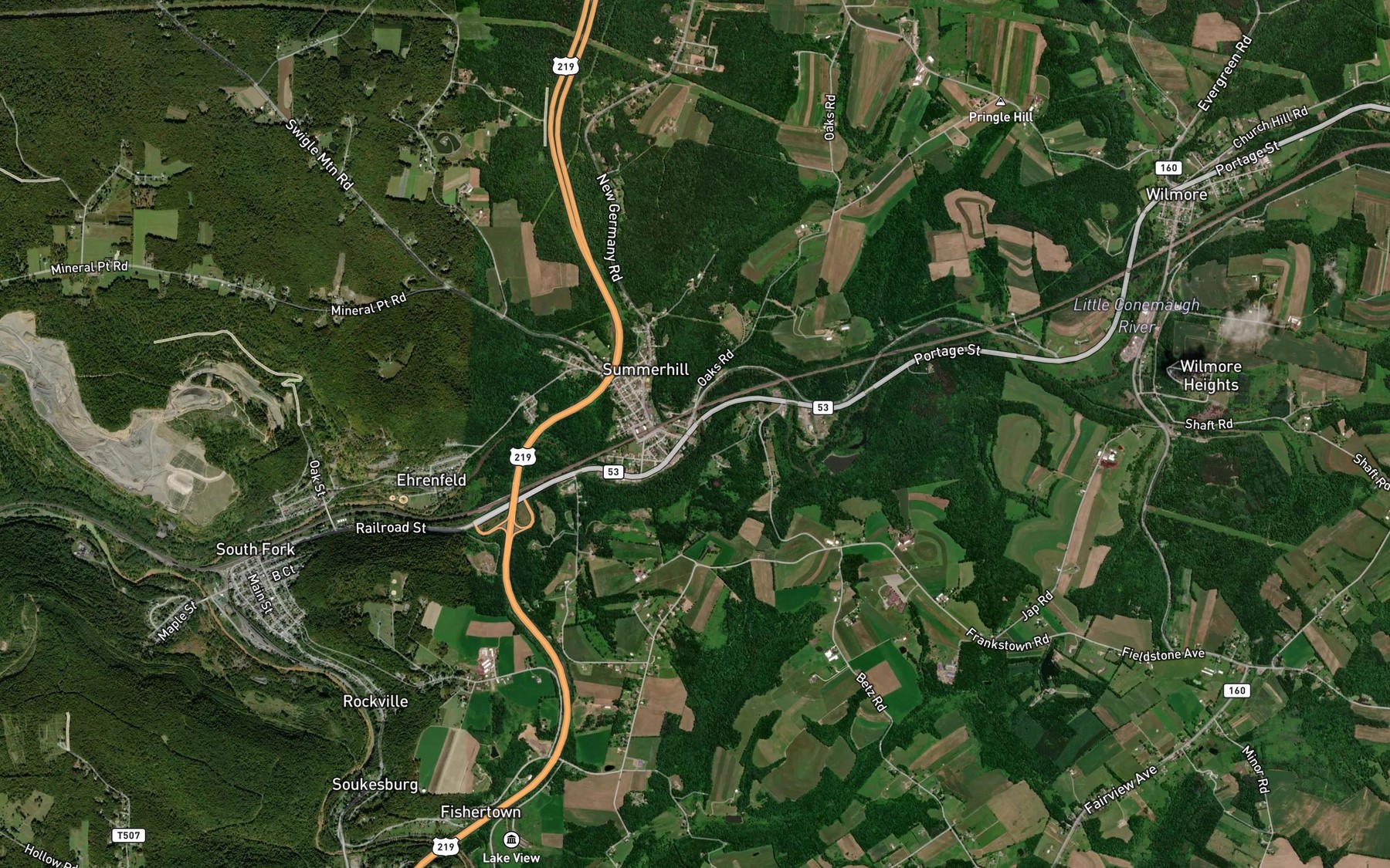 Satellite map of the Laurel Run