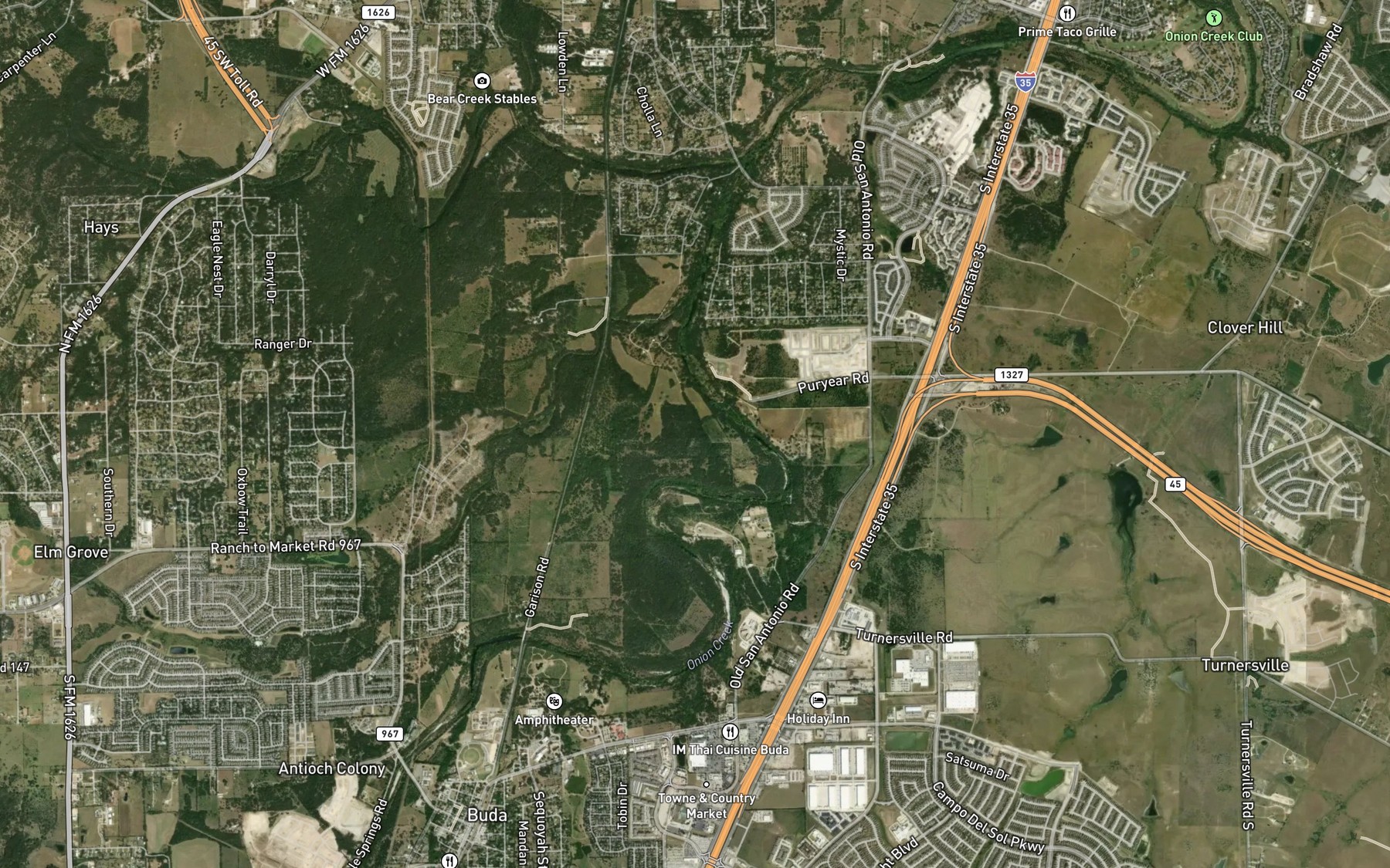 Satellite map of the Manchaca Springs