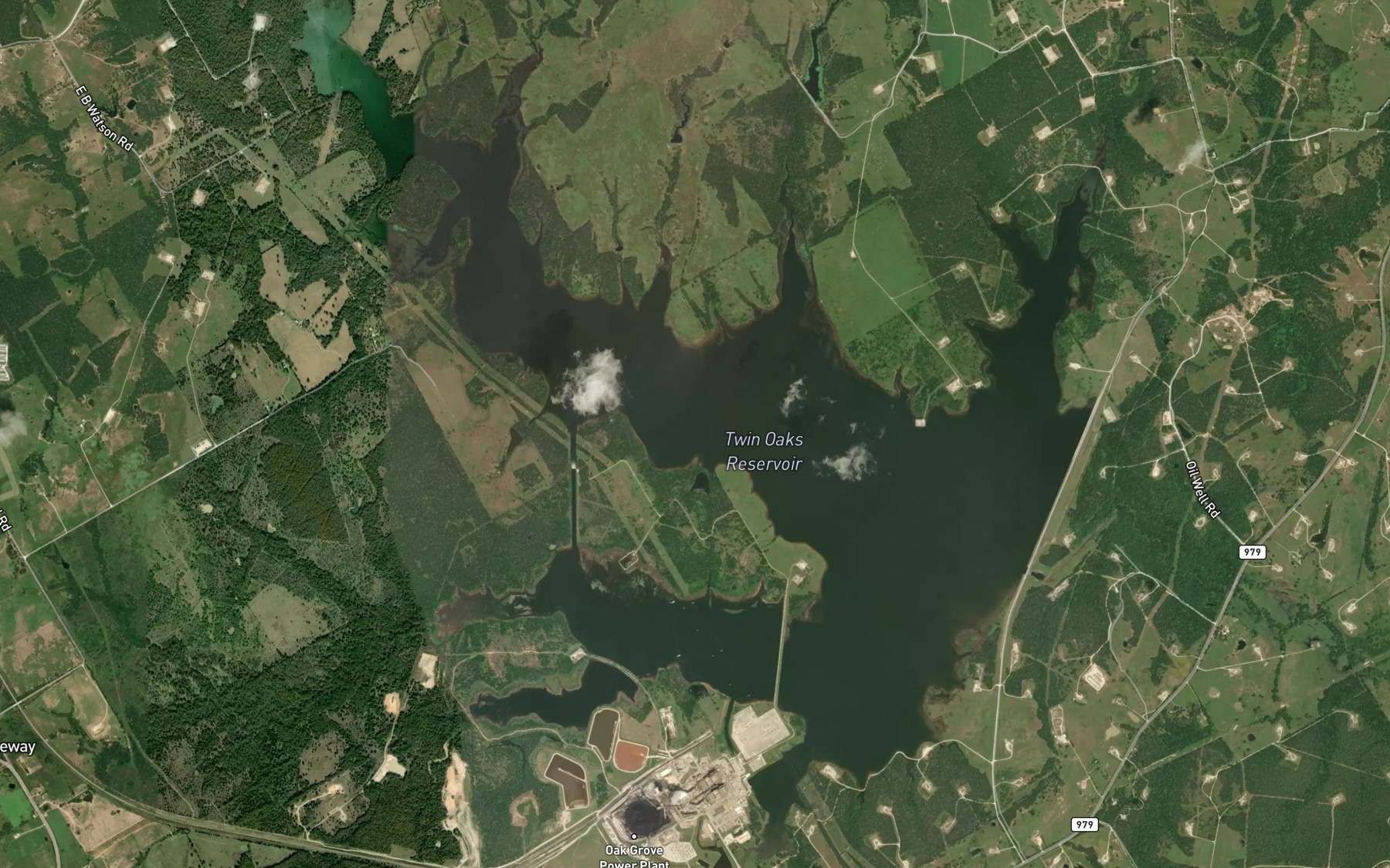 Satellite map of the Twin Oak Reservoir