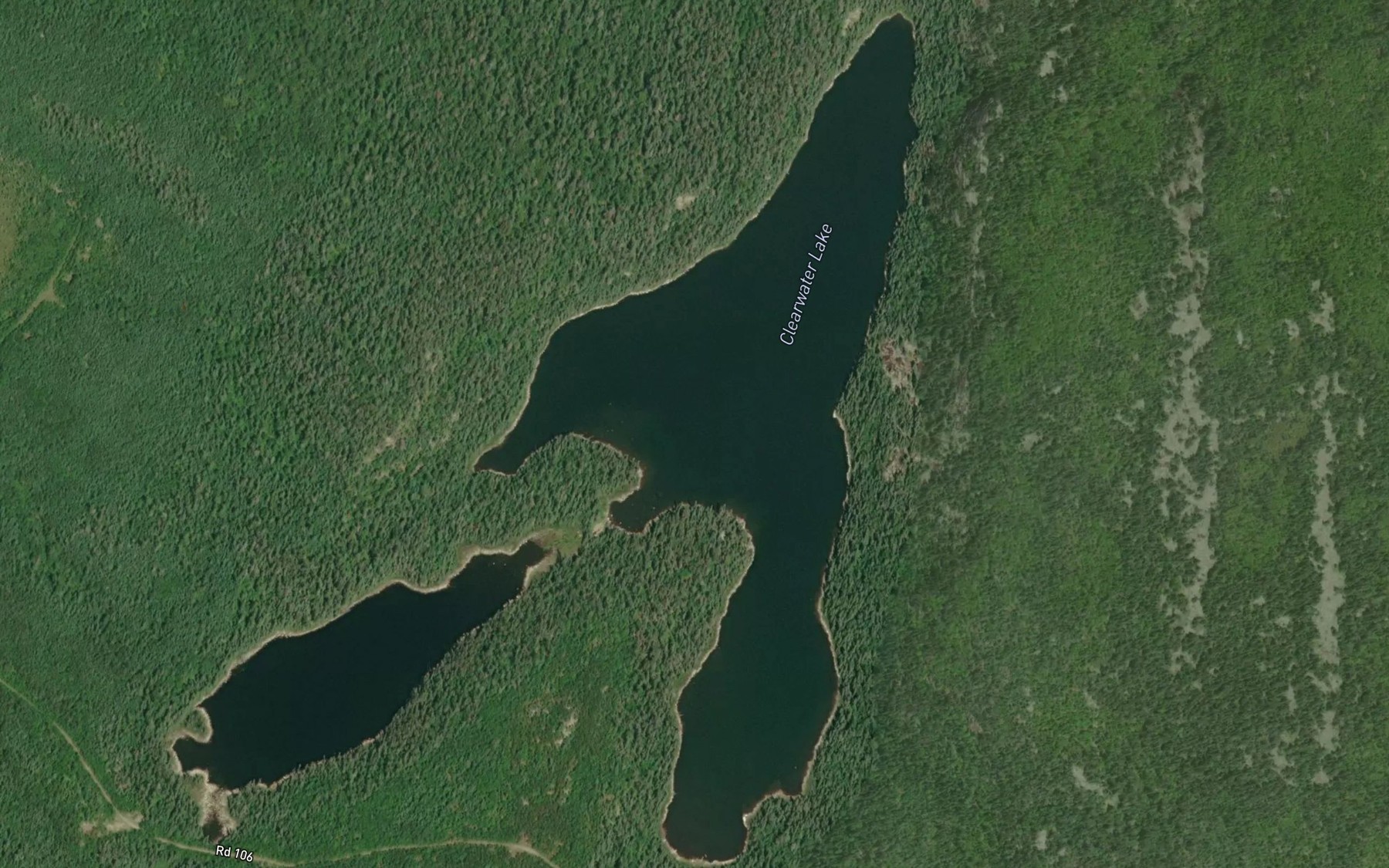 Satellite map of the Clearwater Lake