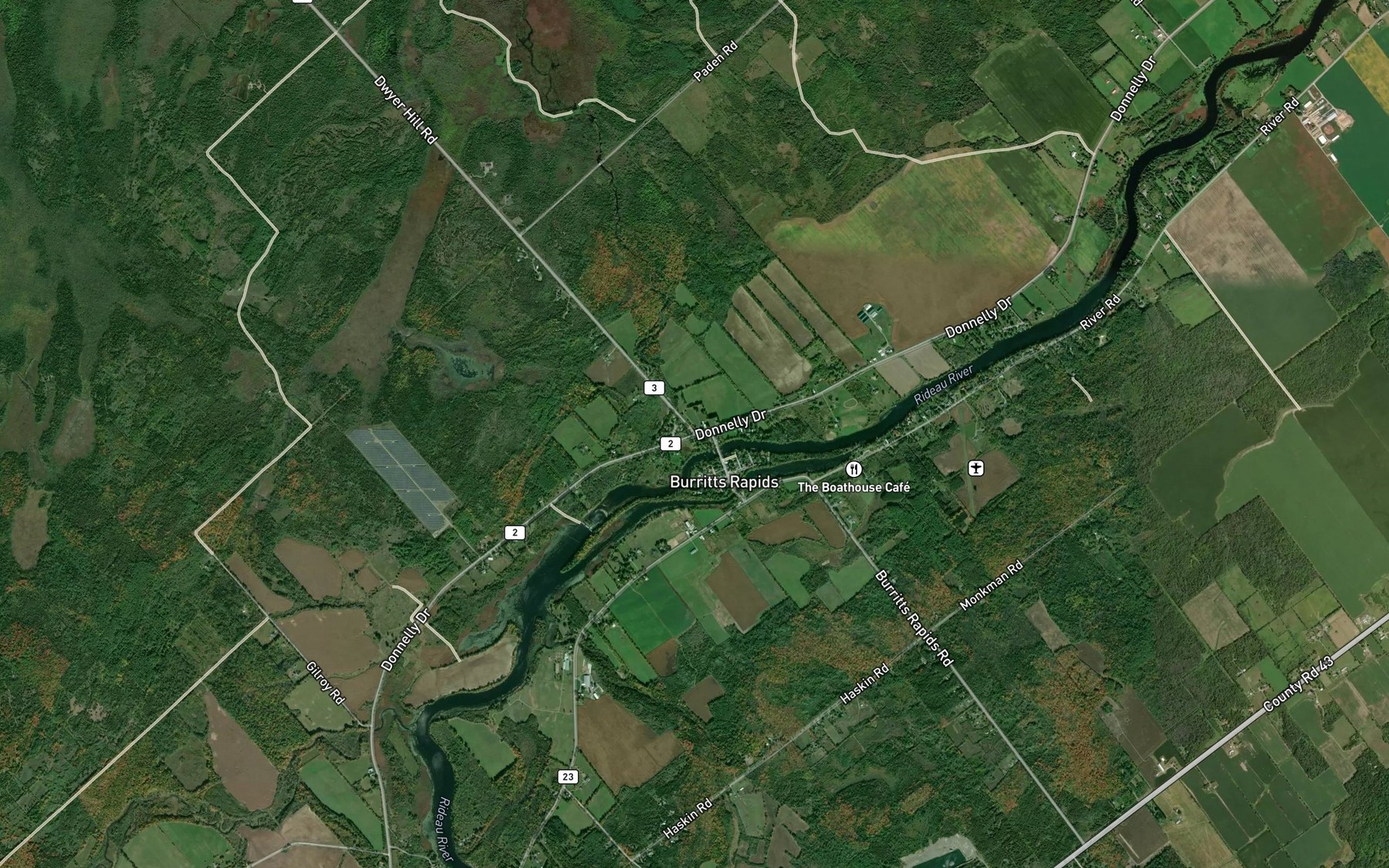 Satellite map of the Brassils Creek