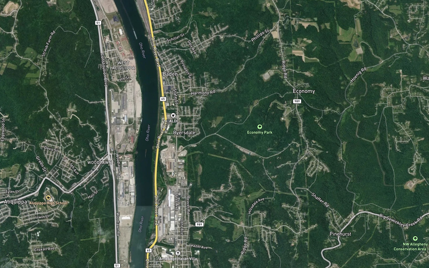 Satellite map of the South Branch Legionville Run