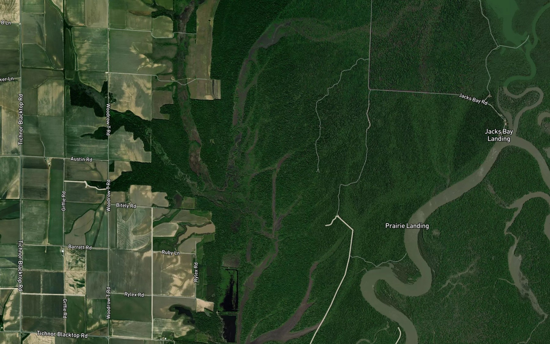 Satellite map of the Caney Bayou