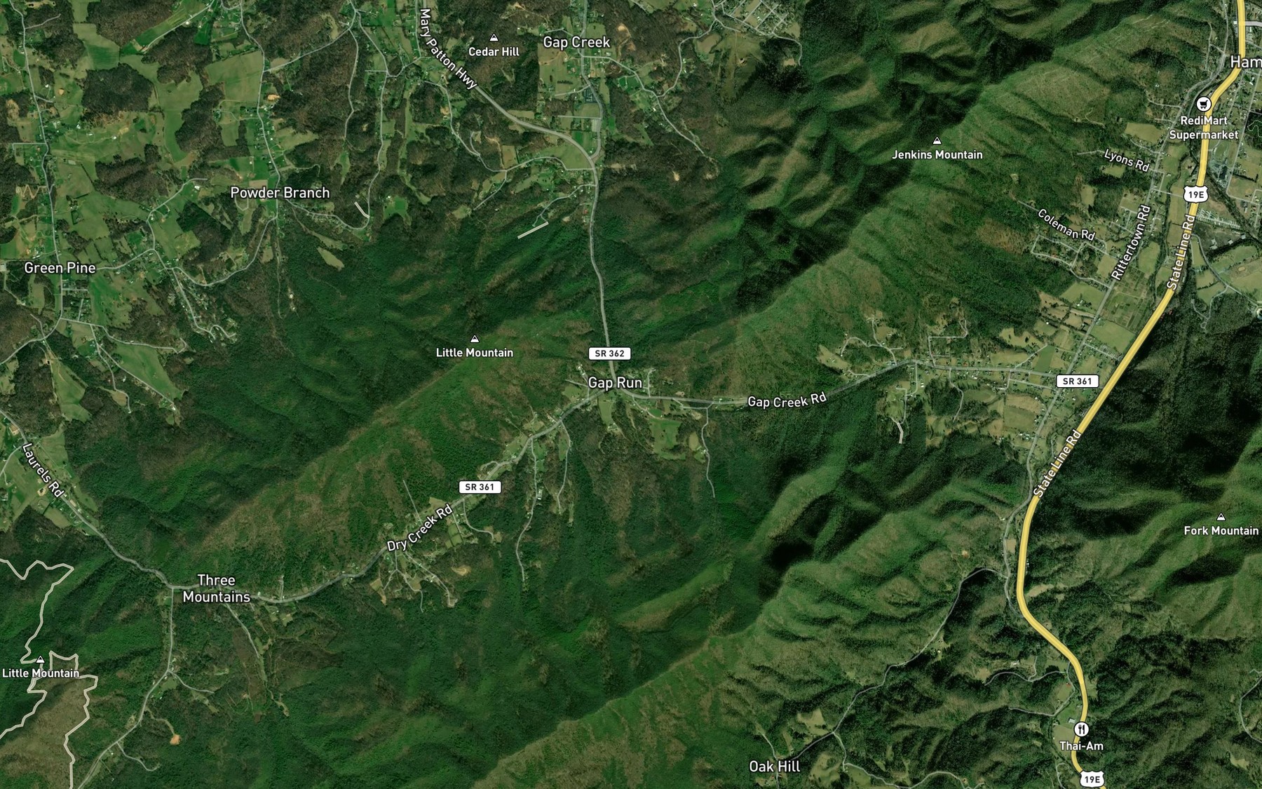 Satellite map of the Grays Branch