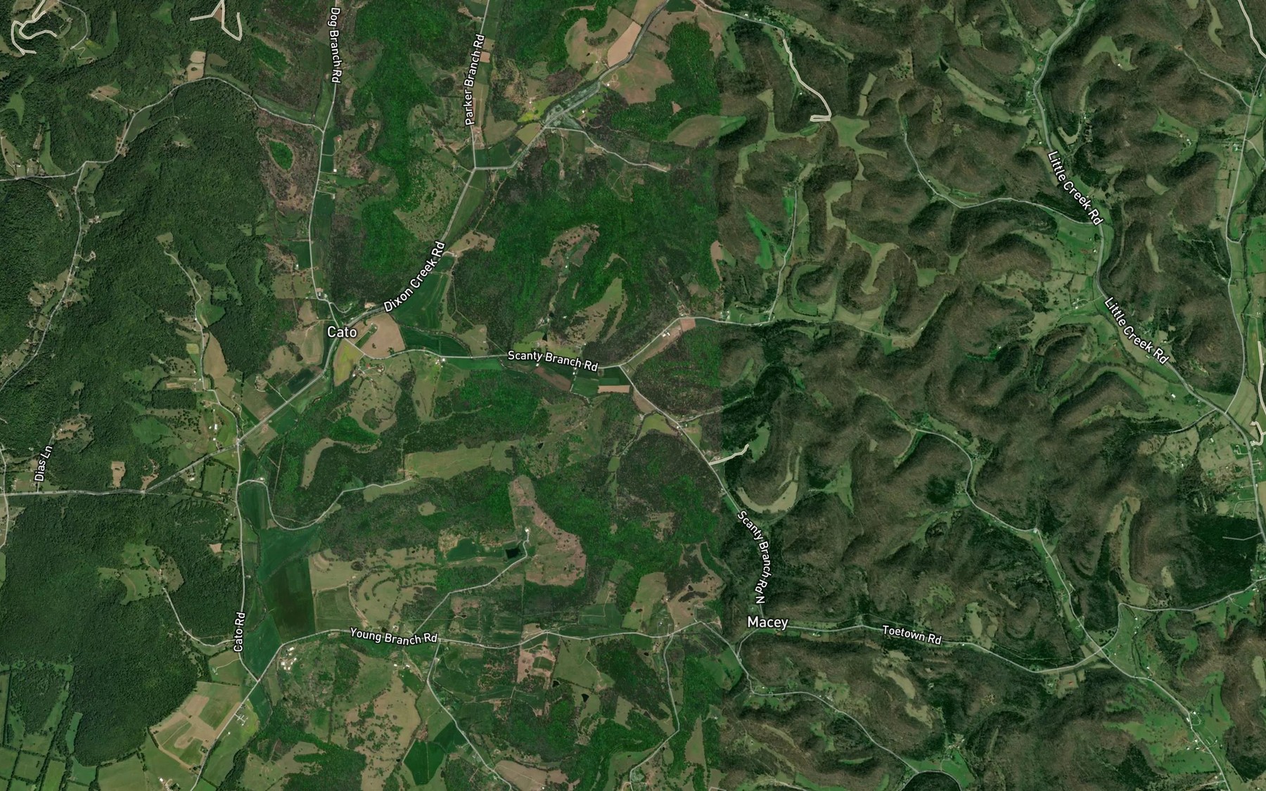 Satellite map of the North Fork Scanty Branch