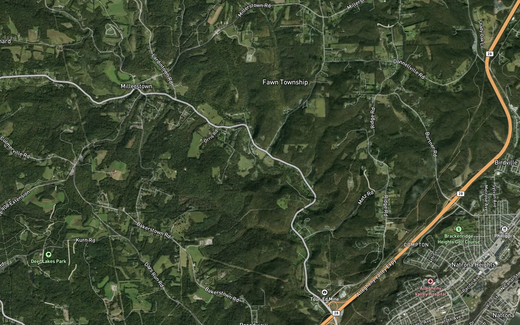 Satellite map of the McDowell Run