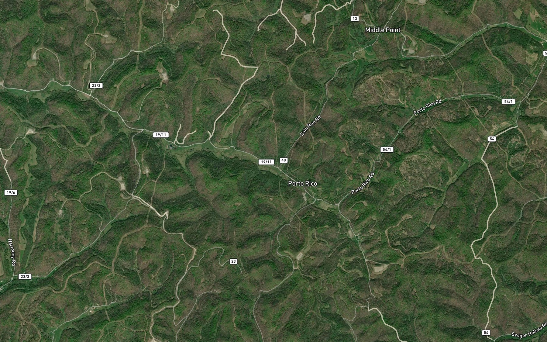 Satellite map of the Cain Run