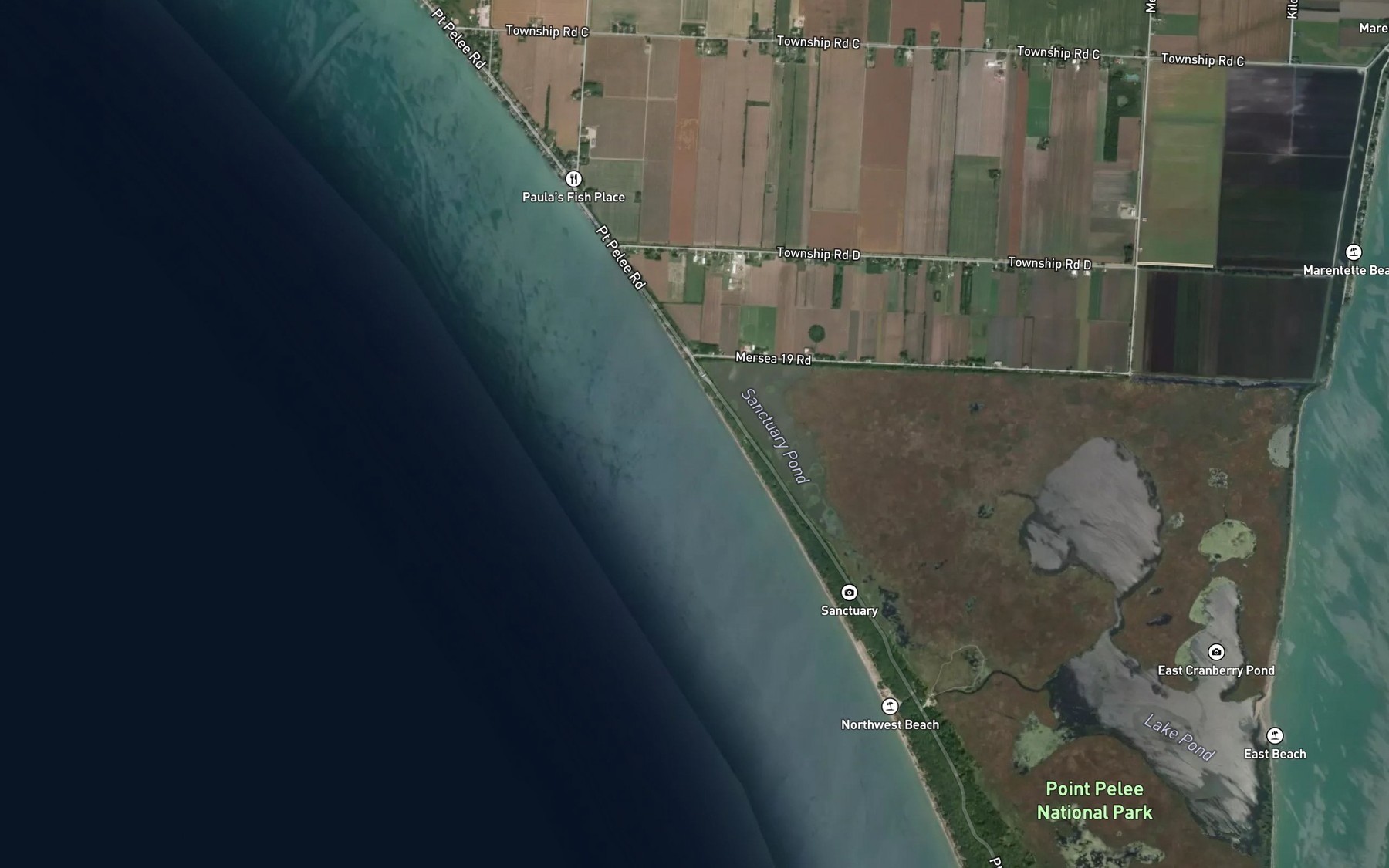 Satellite map of the Sanctuary Pond