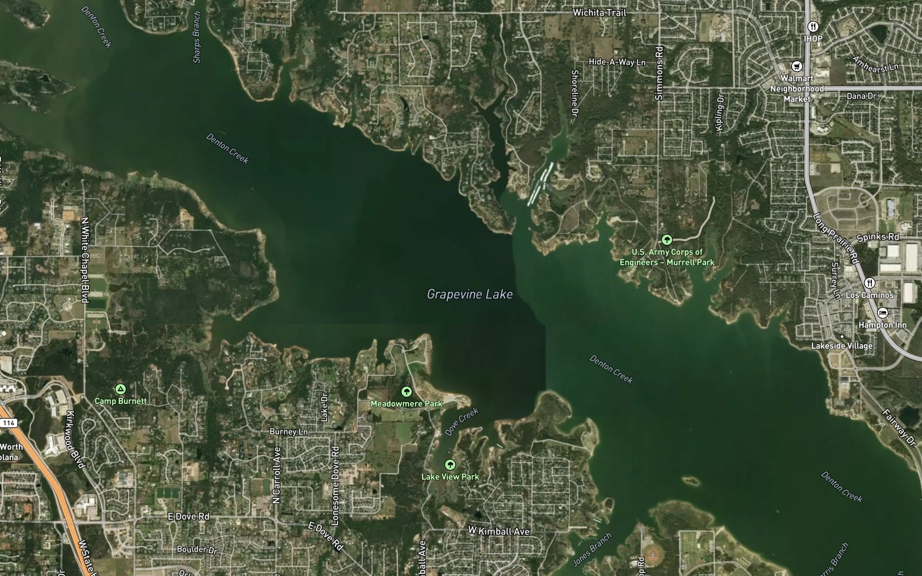 Satellite map of the Grapevine Lake