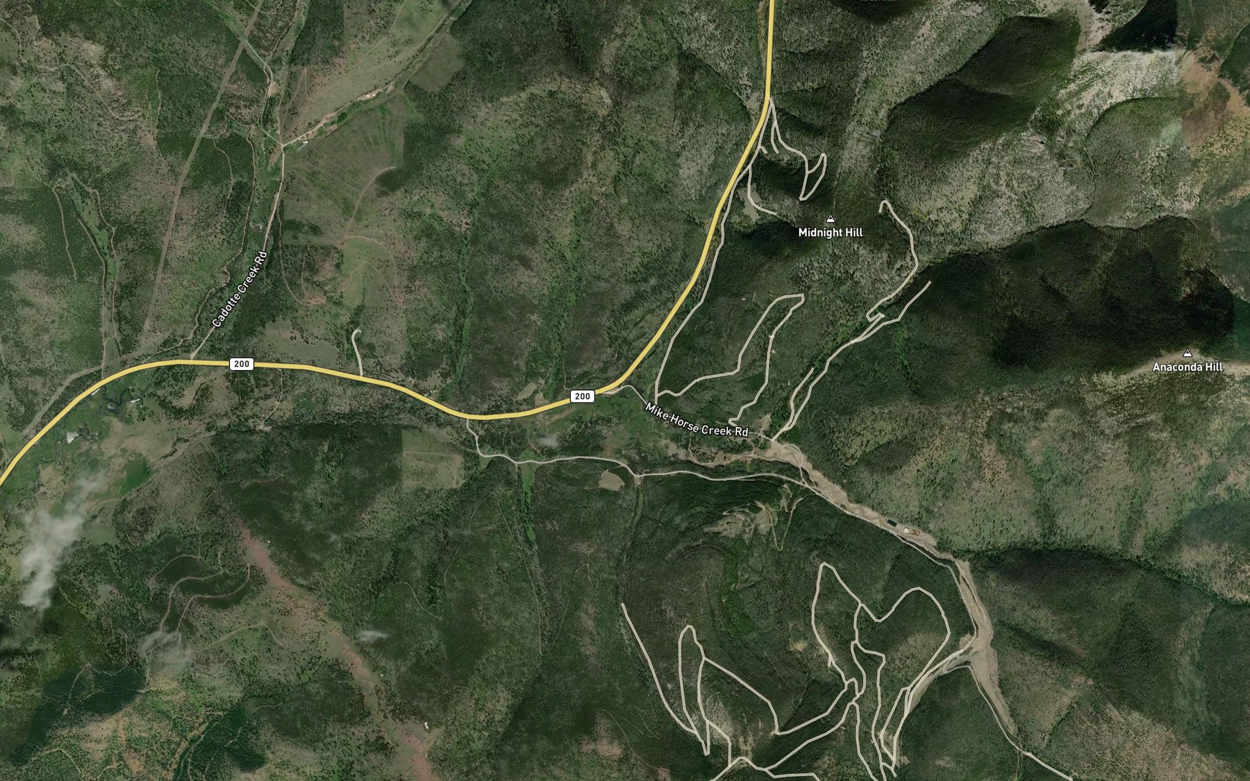 Satellite map of the Pass Creek