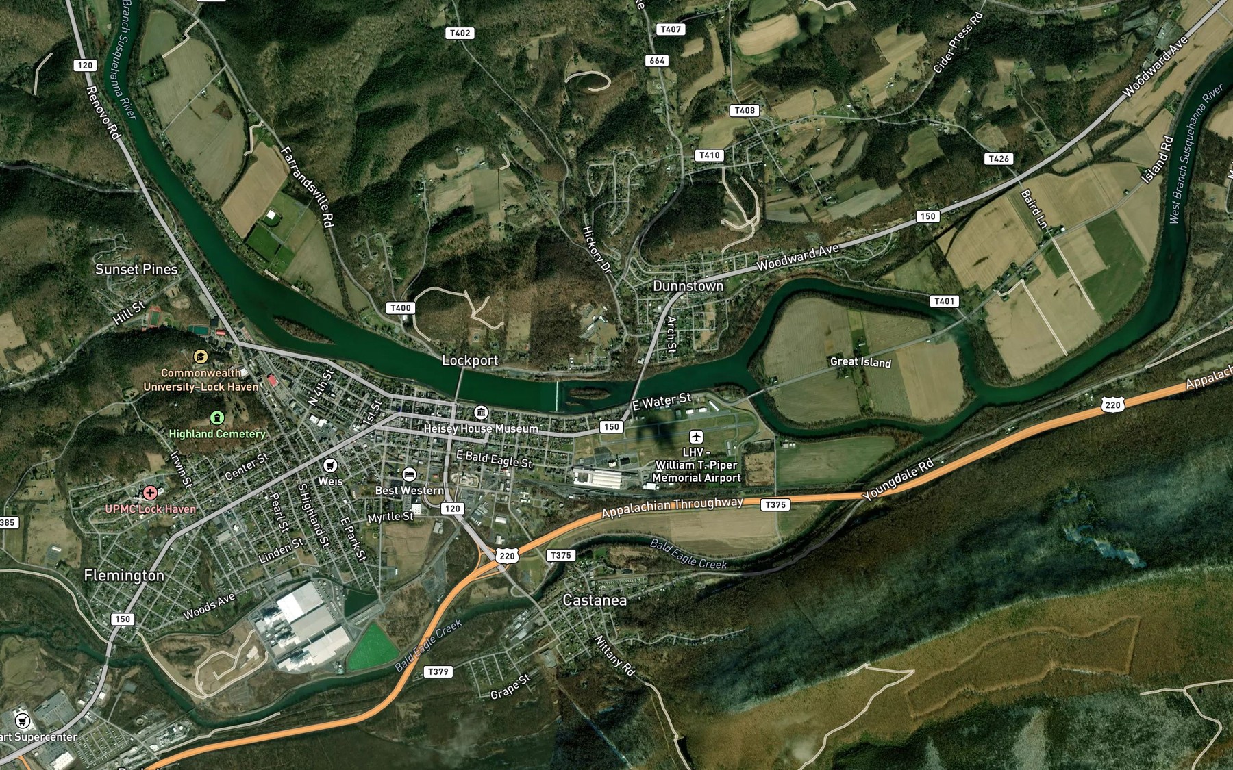 Satellite map of the Reeds Run