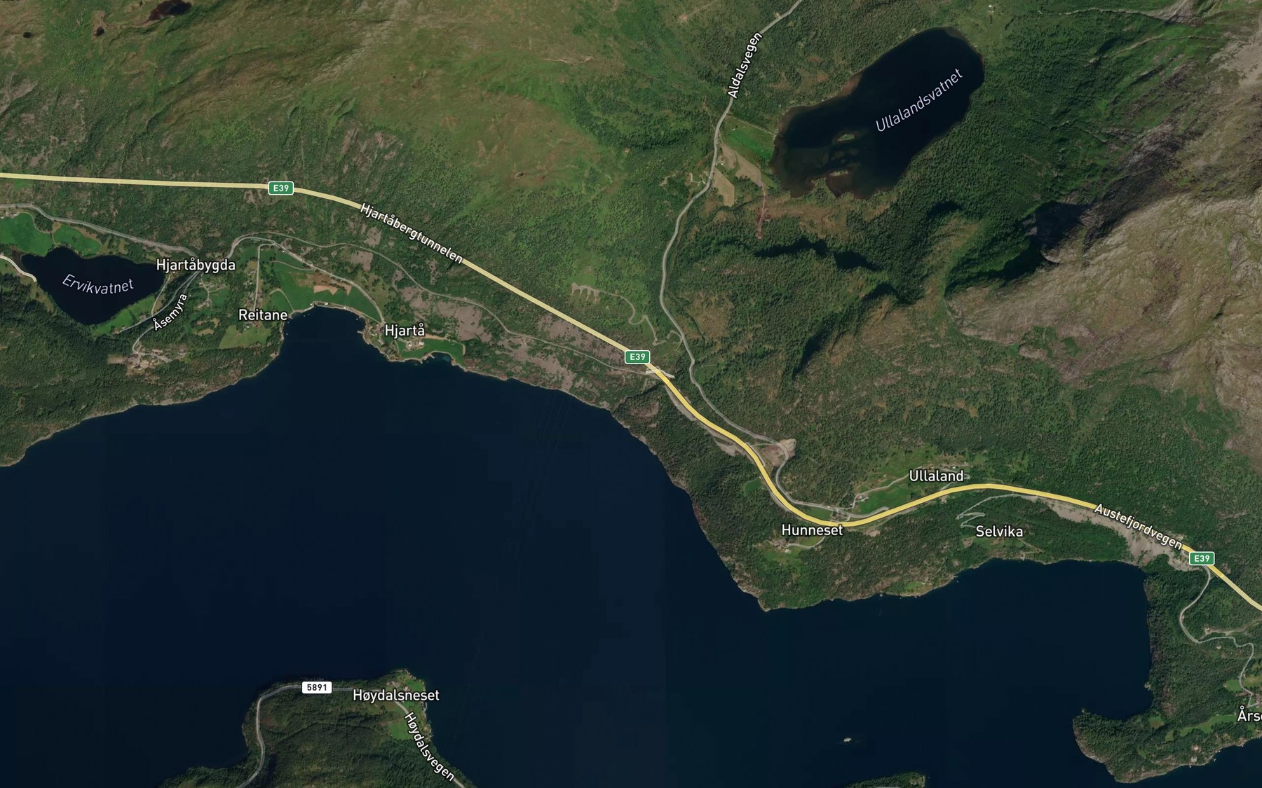 Satellite map of the Hjarthaugelva