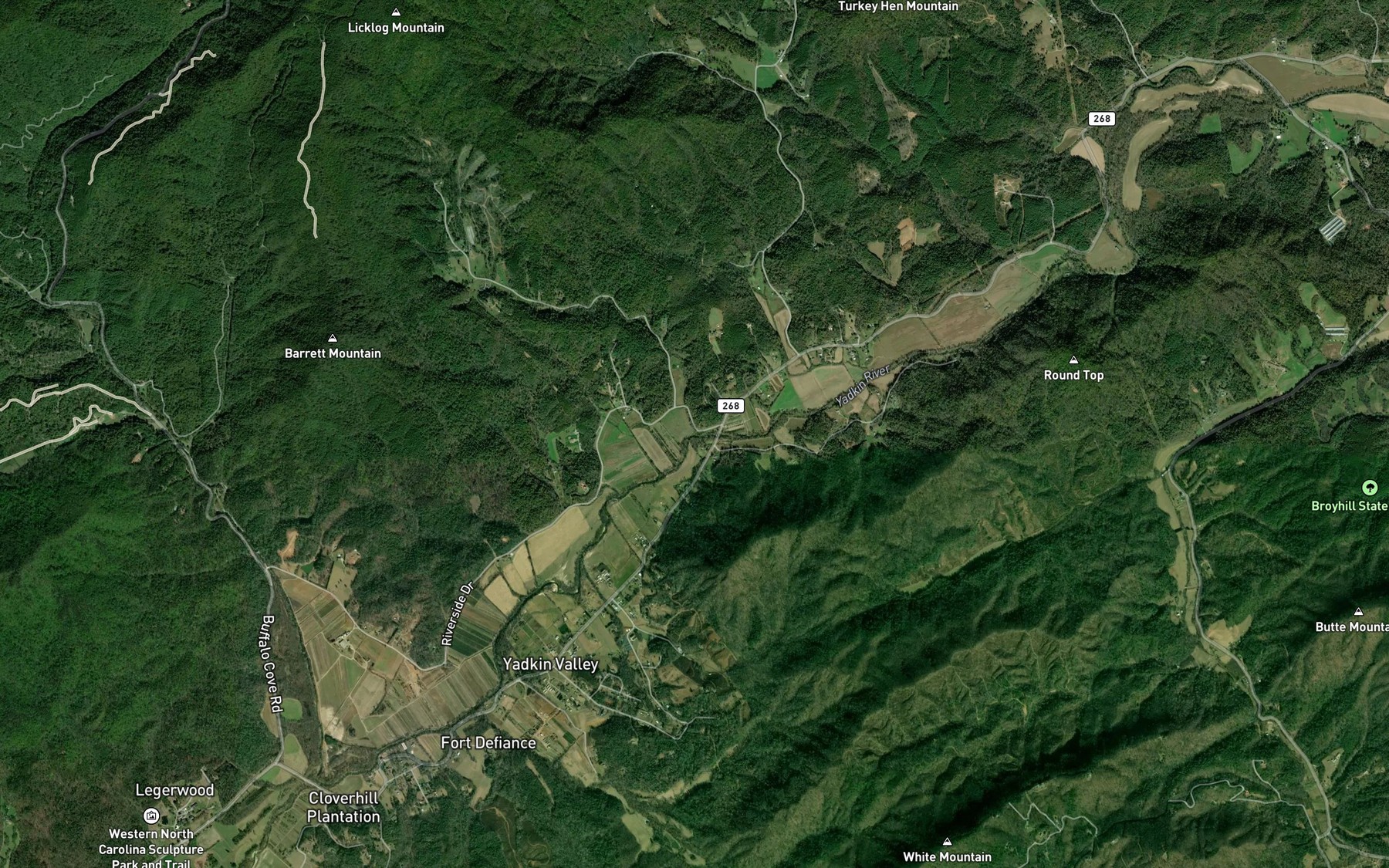 Satellite map of the Hawkins Creek