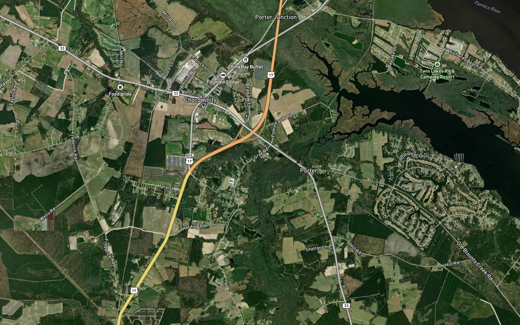 Satellite map of the Maple Branch