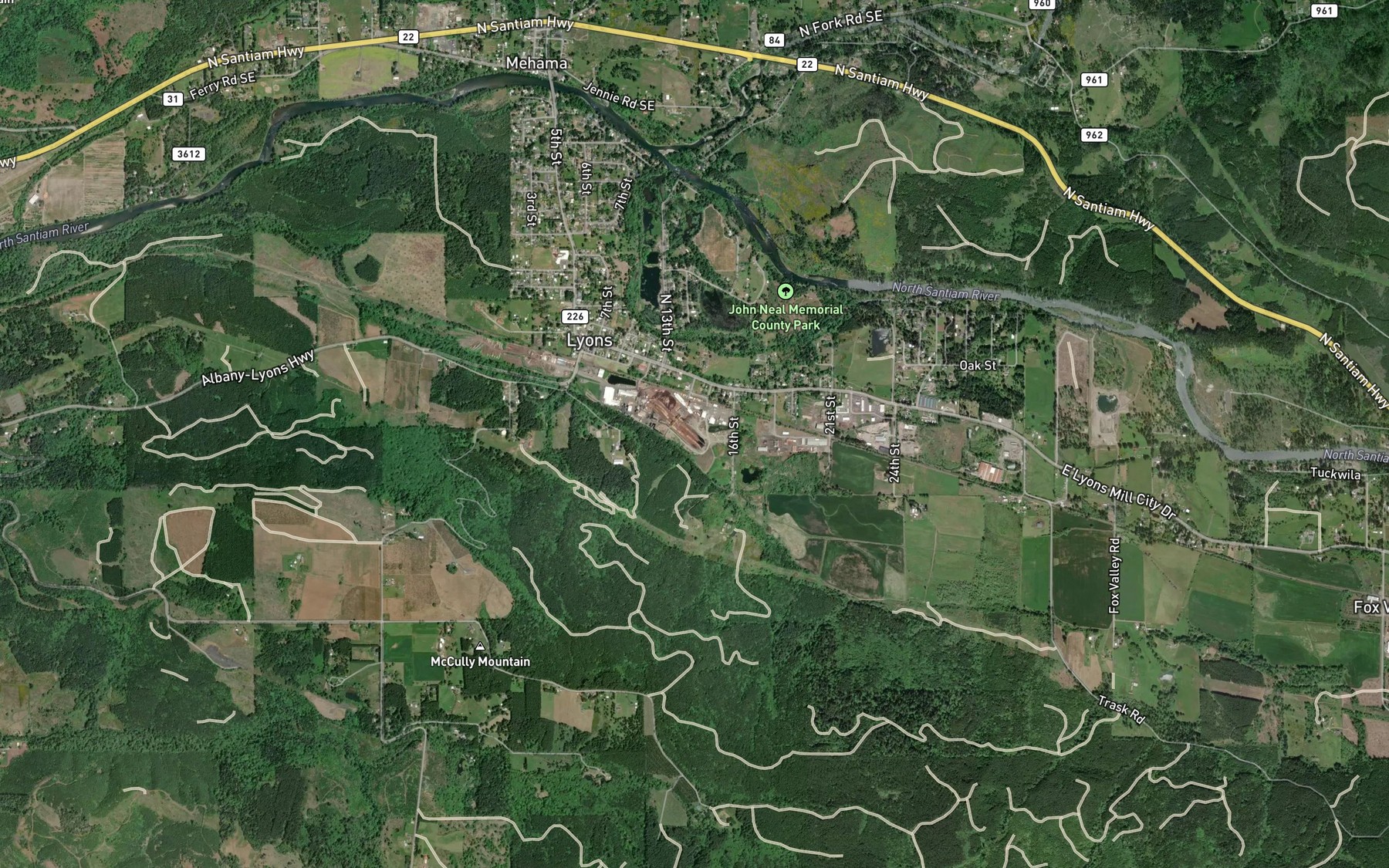 Satellite map of the Freres Log Ponds