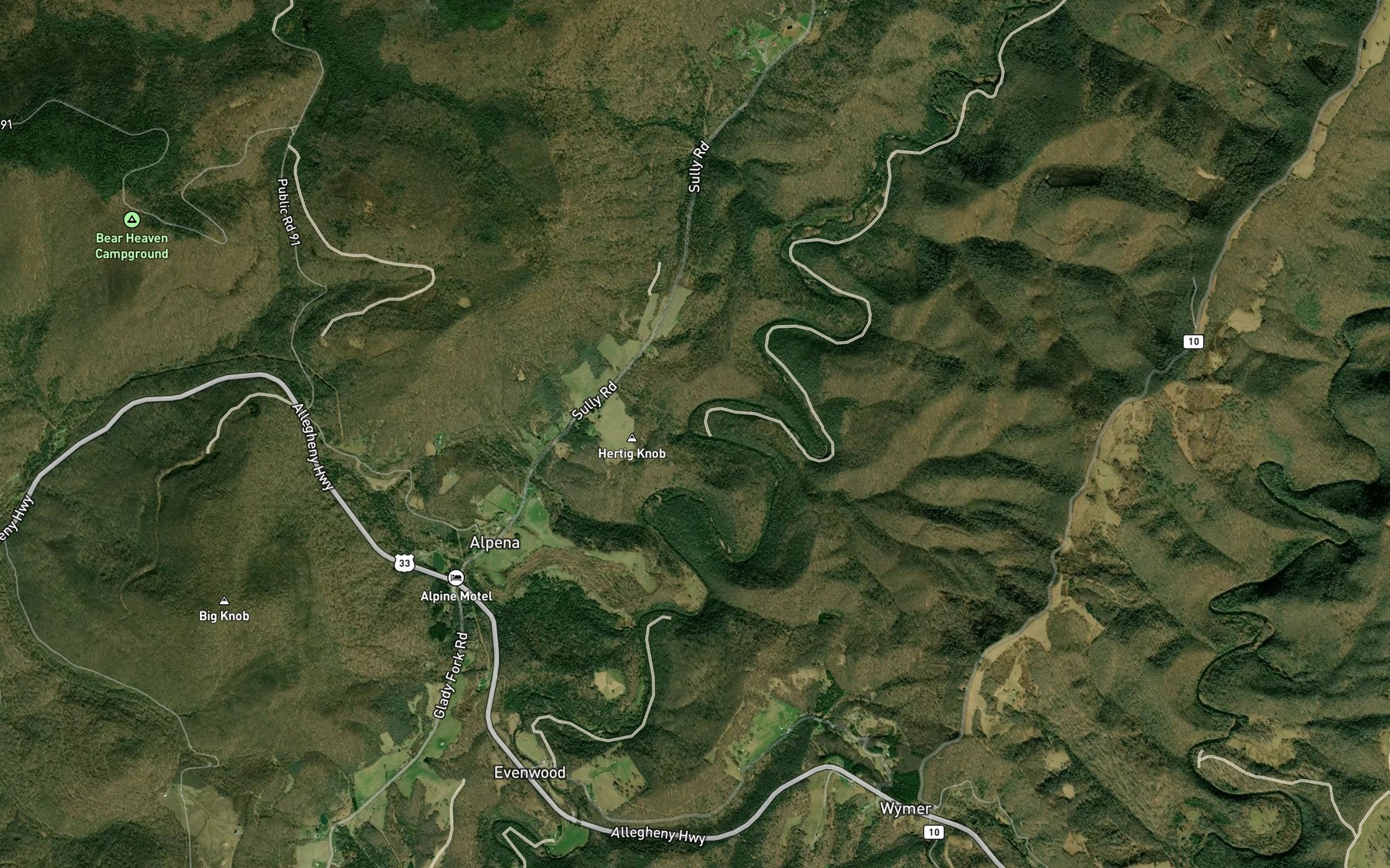 Satellite map of the Waterfall Run