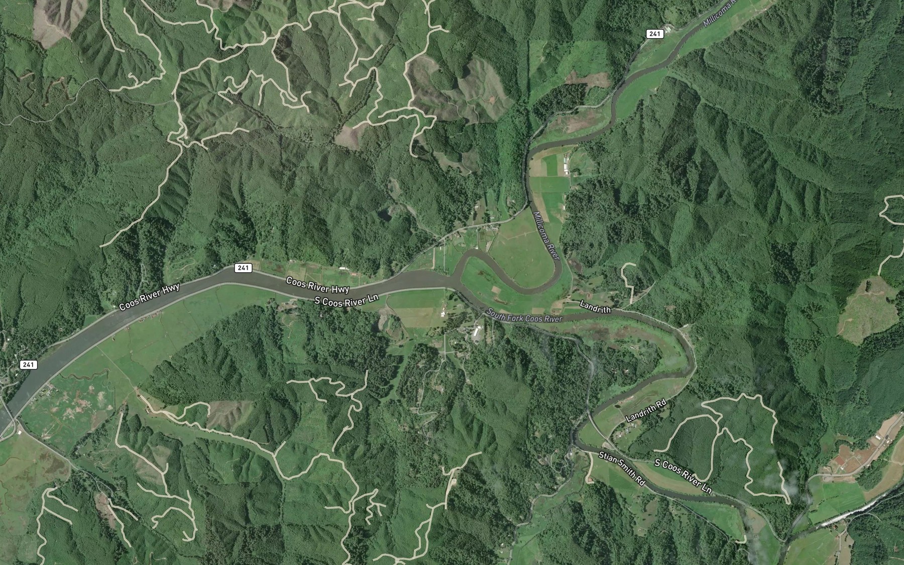 Satellite map of the South Fork Coos River