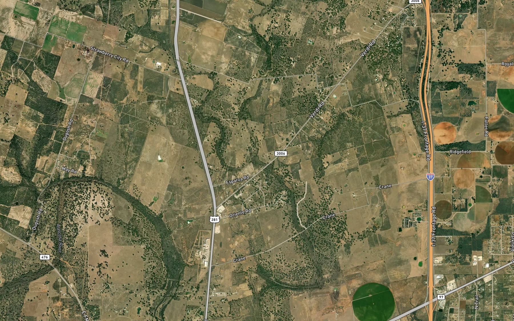 Satellite map of the Gallinas Creek