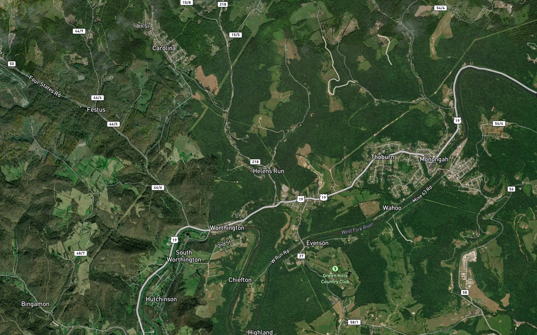 Satellite map of the Sycamore Run
