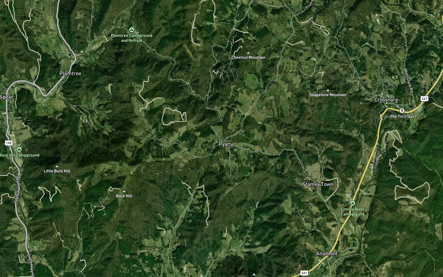 Satellite map of the Little Plumtree Creek