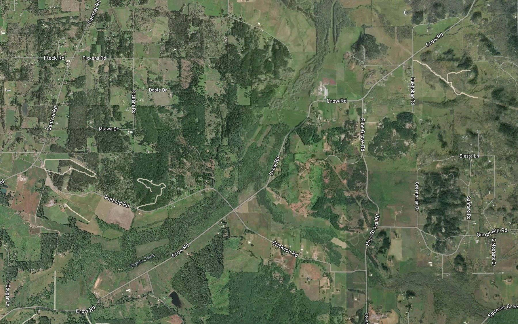 Satellite map of the Spencer Creek