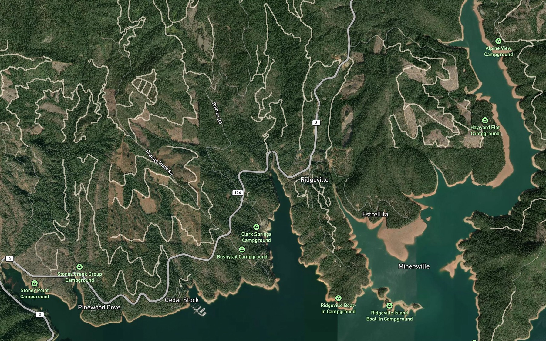 Satellite map of the Mule Creek