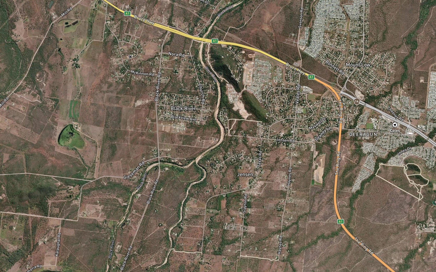 Satellite map of the Alice River