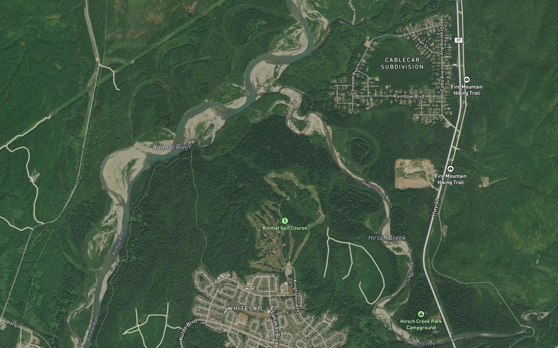 Satellite map of the Hirsch Creek