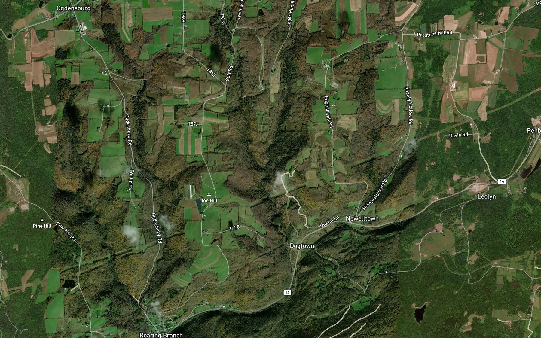 Satellite map of the East Branch Sugar Works Run