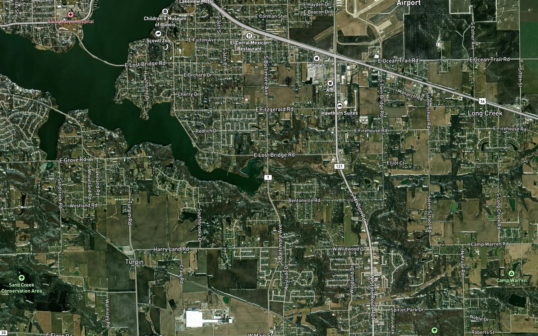 Satellite map of the Long Creek