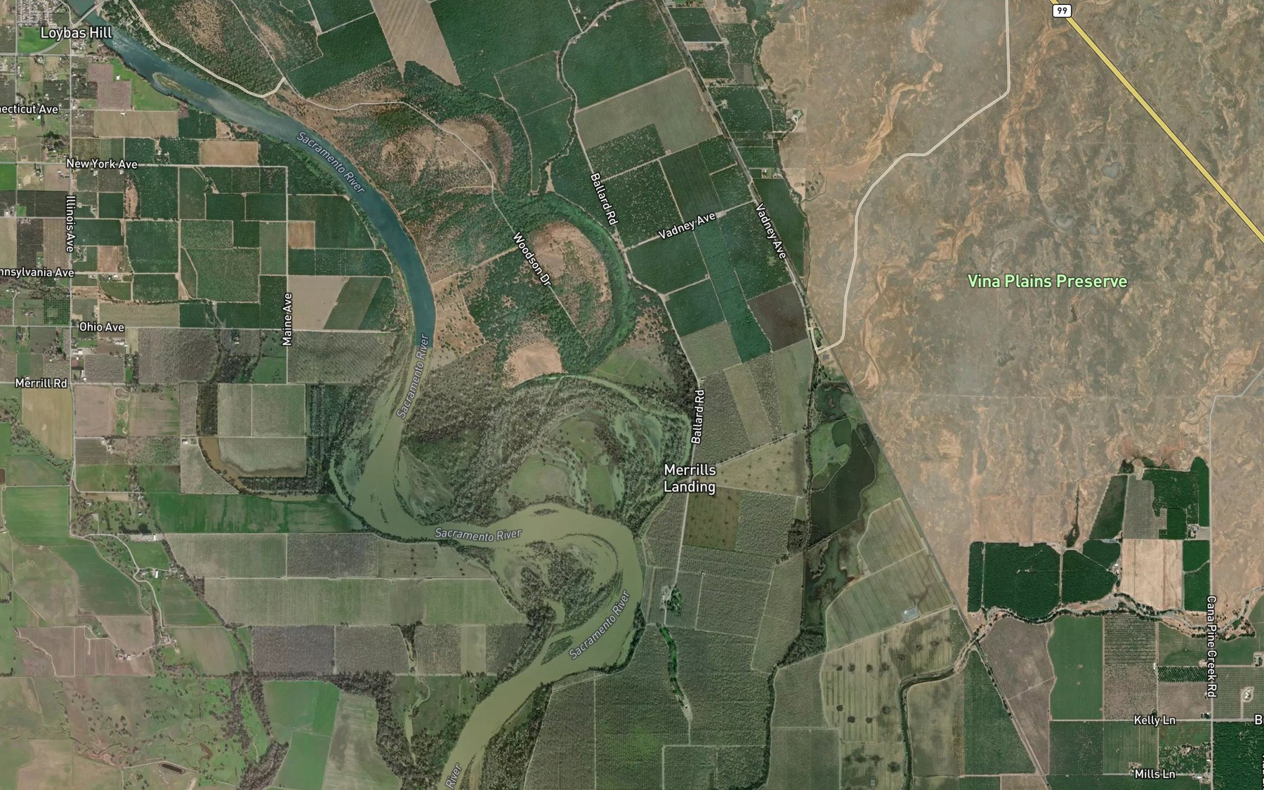 Satellite map of the Hazel Bend