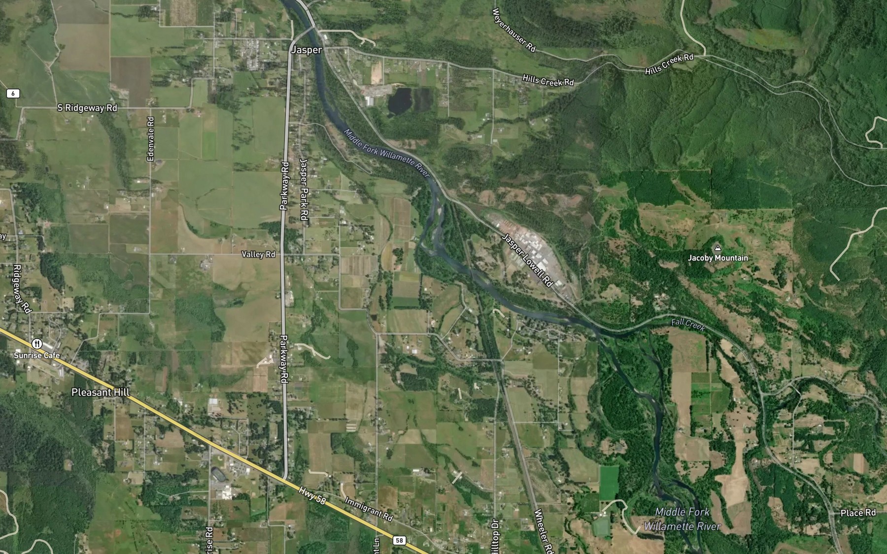 Satellite map of the Rattlesnake Creek