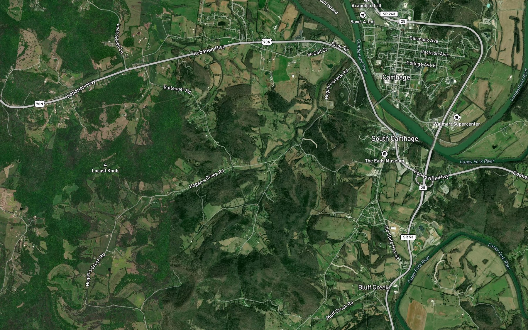 Satellite map of the Ward Branch