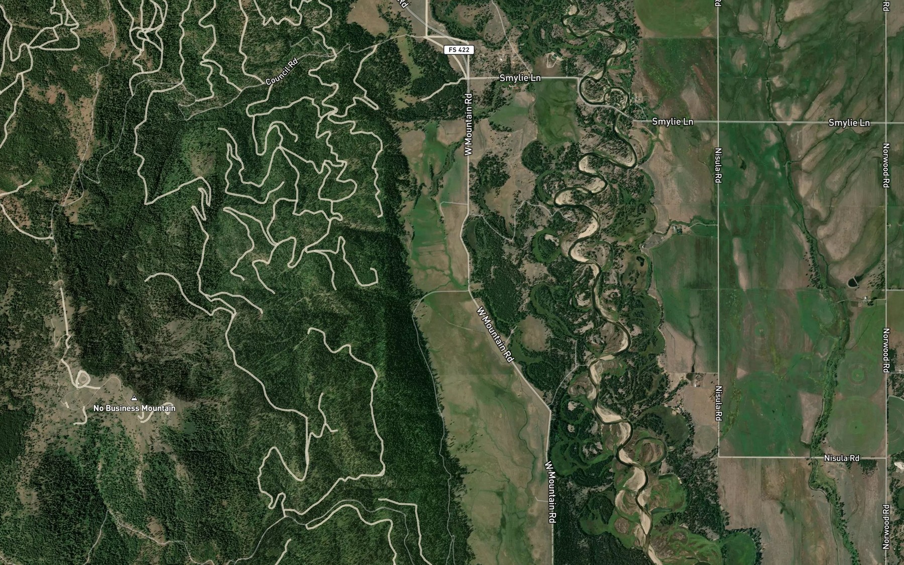 Satellite map of the Parks Creek