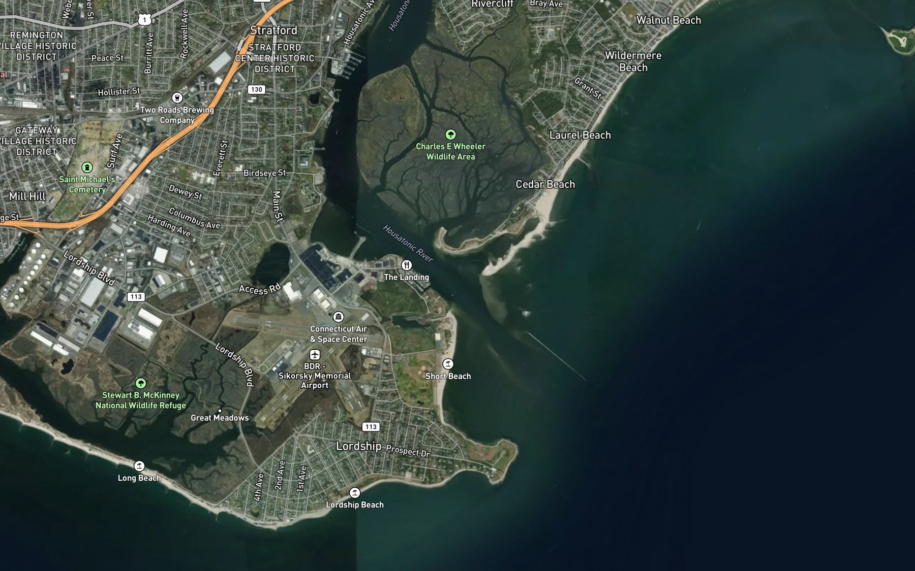 Satellite map of the Housatonic River