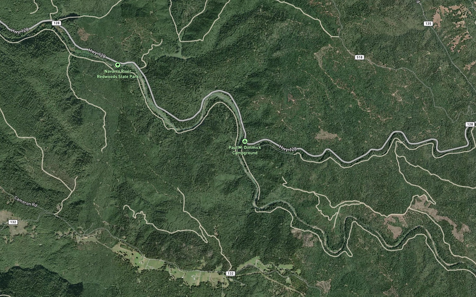 Satellite map of the North Fork Navarro River