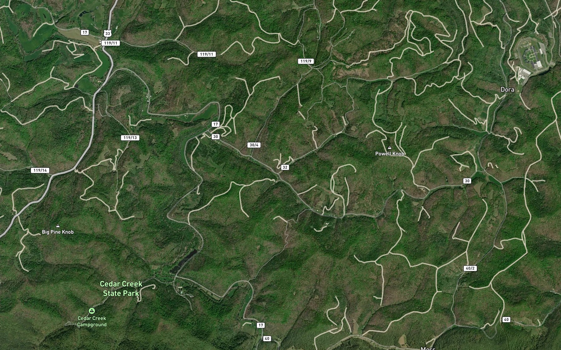 Satellite map of the Kelley Run