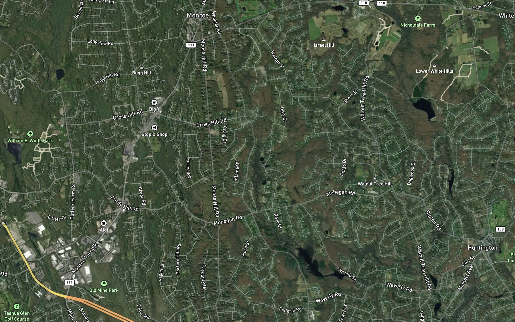 Satellite map of the Sharps Brook