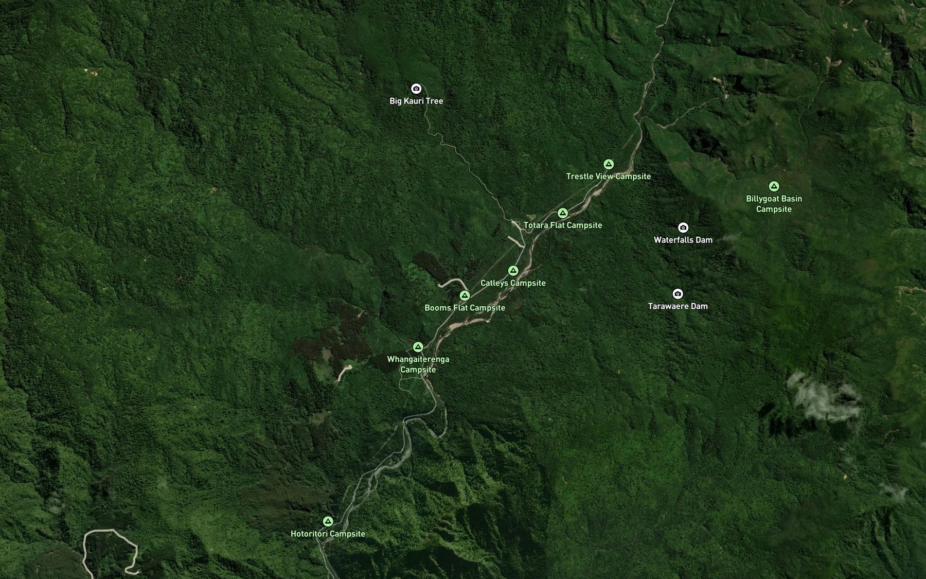 Satellite map of the Kauaeranga River