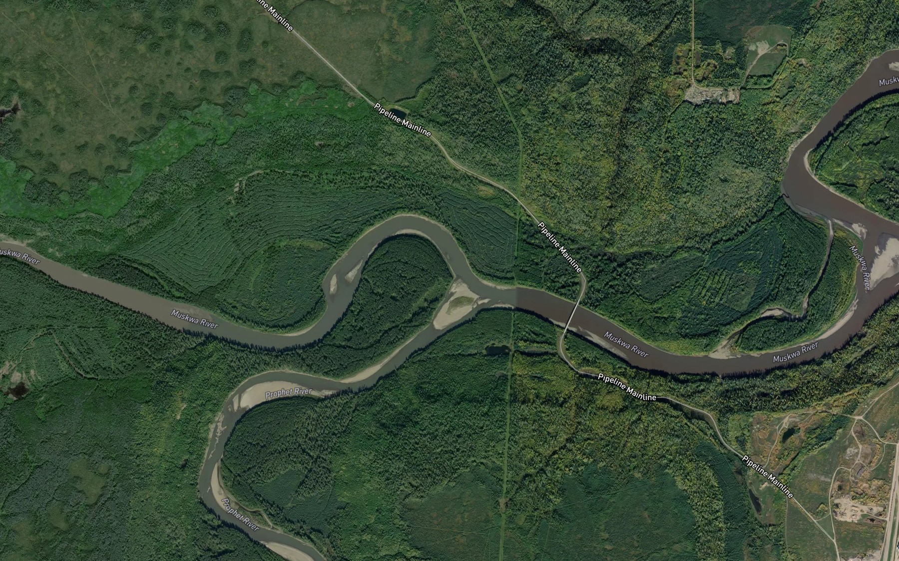 Satellite map of the Prophet River
