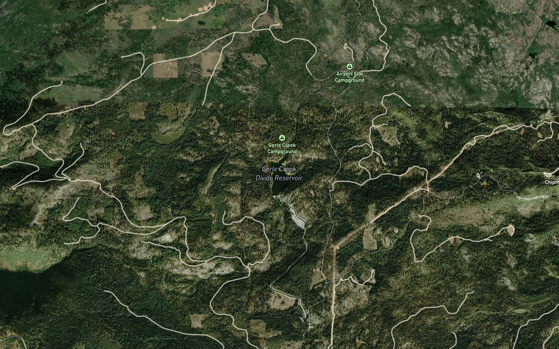Satellite map of the Gerle Creek Divide Reservoir