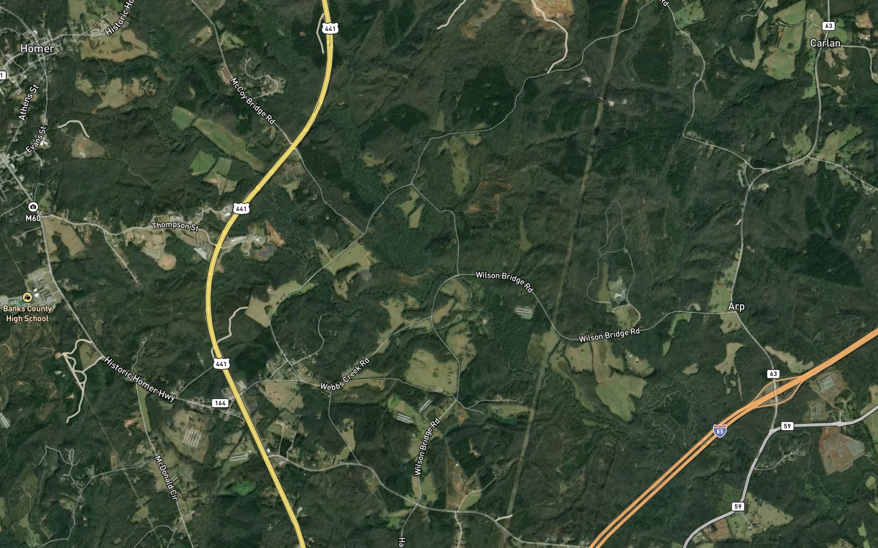Satellite map of the Webb Creek