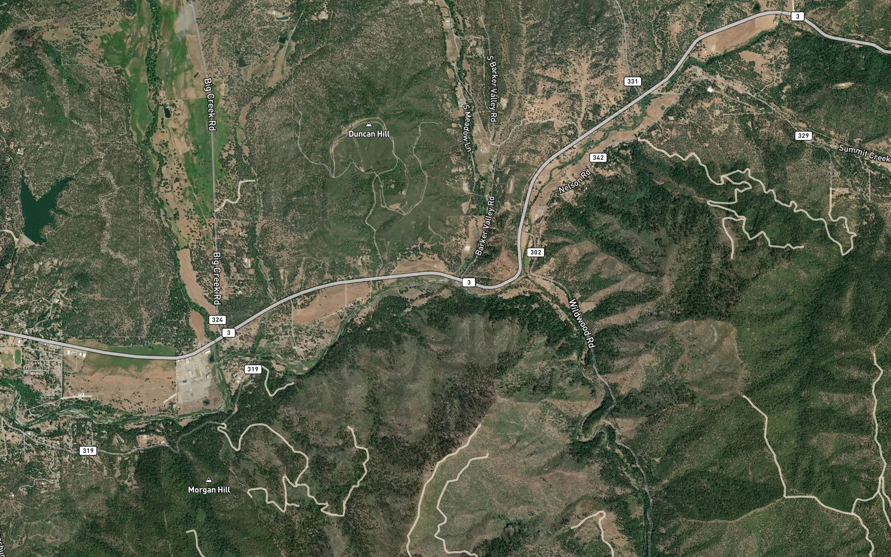 Satellite map of the Barker Creek