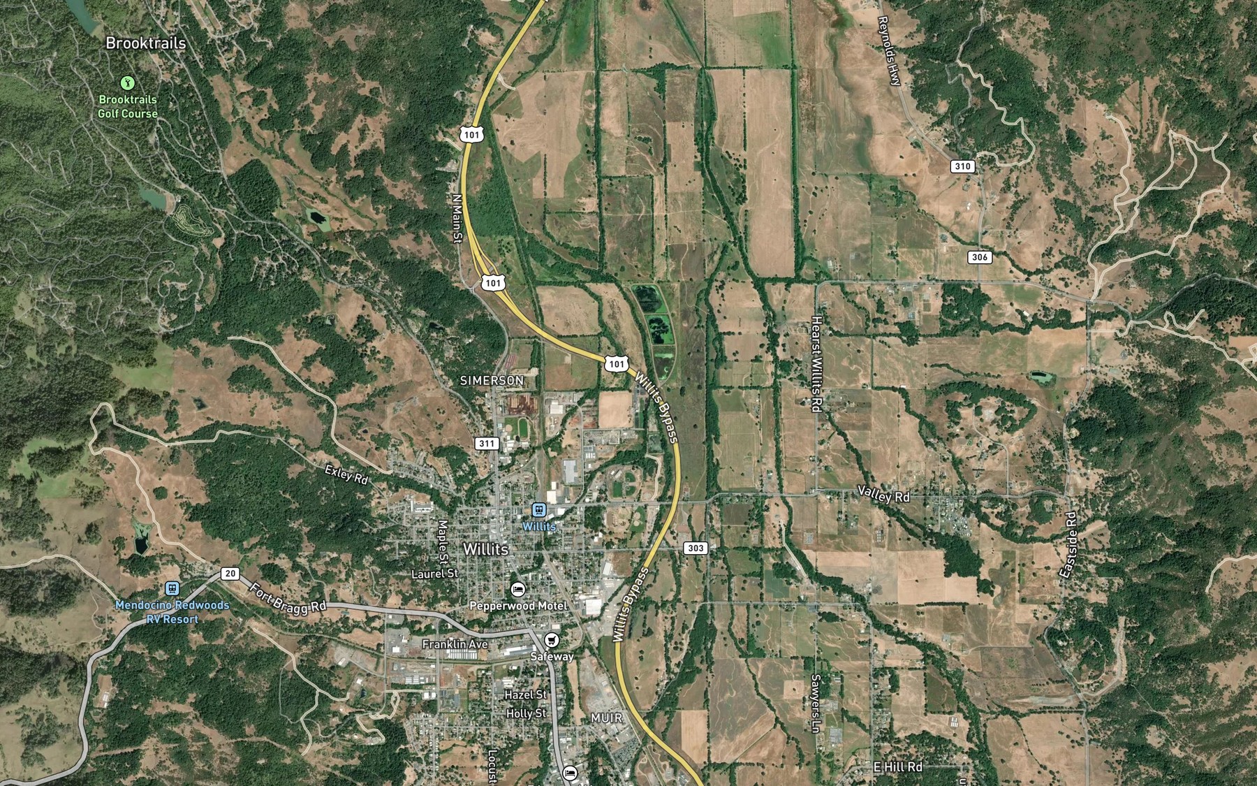 Satellite map of the Broaddus Creek
