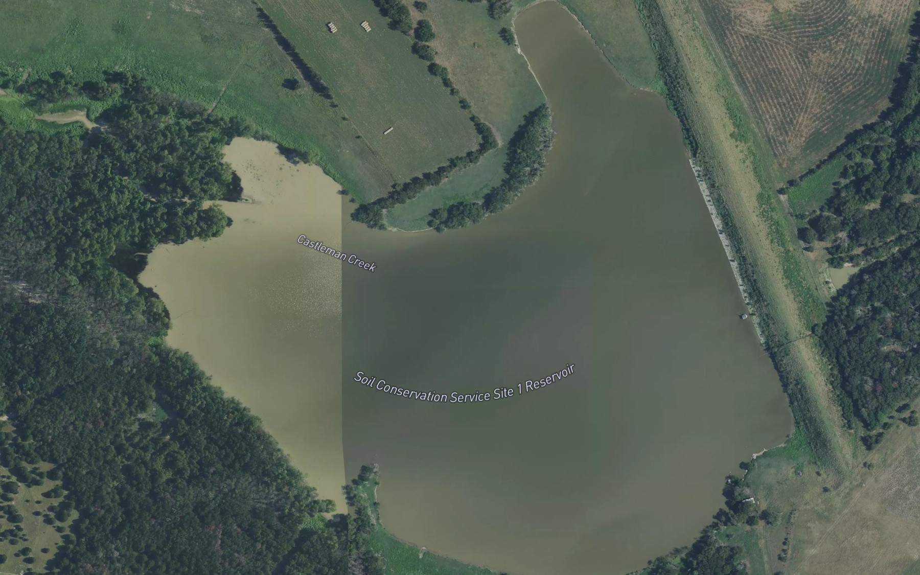 Satellite map of the Soil Conservation Service Site 1 Reservoir
