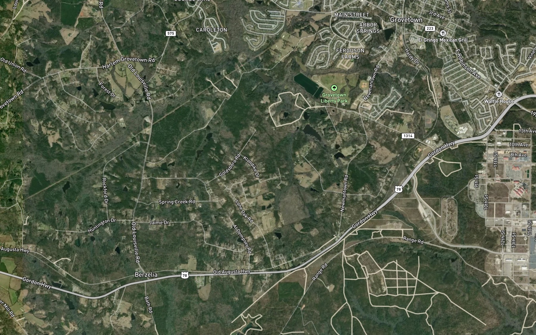 Satellite map of the Helen Huffman Lake